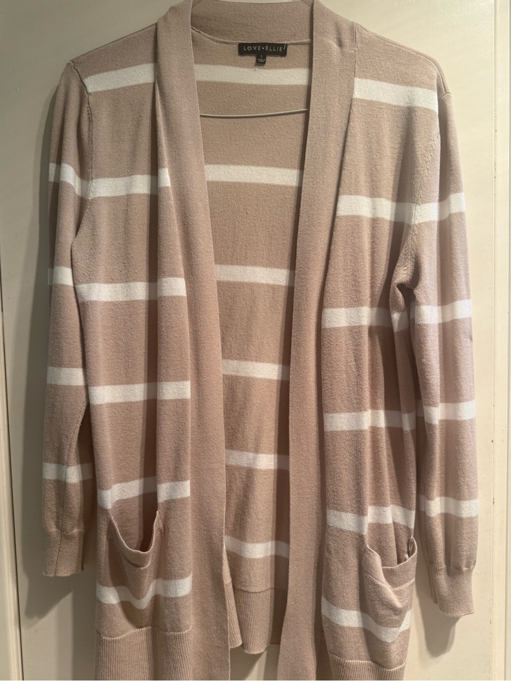 Market & Spruce Beige and White Striped Open-Front Cardigan